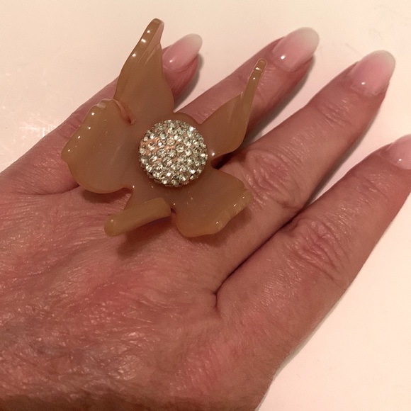 LELE SADOUGHI honey peach flower sparkly crystal center size 7 statement Ring - Picture 5 of 6